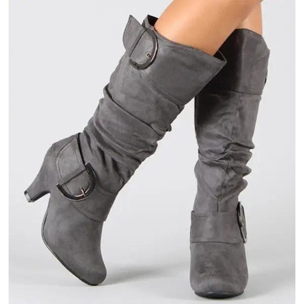 Belt buckle mid boots zipper ladies shoes