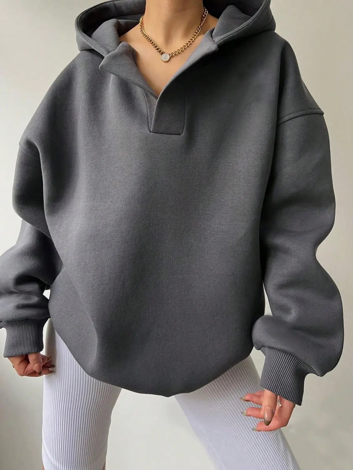 Women’s Solid Color Long Sleeve Hooded Solid Color Loose Sweater