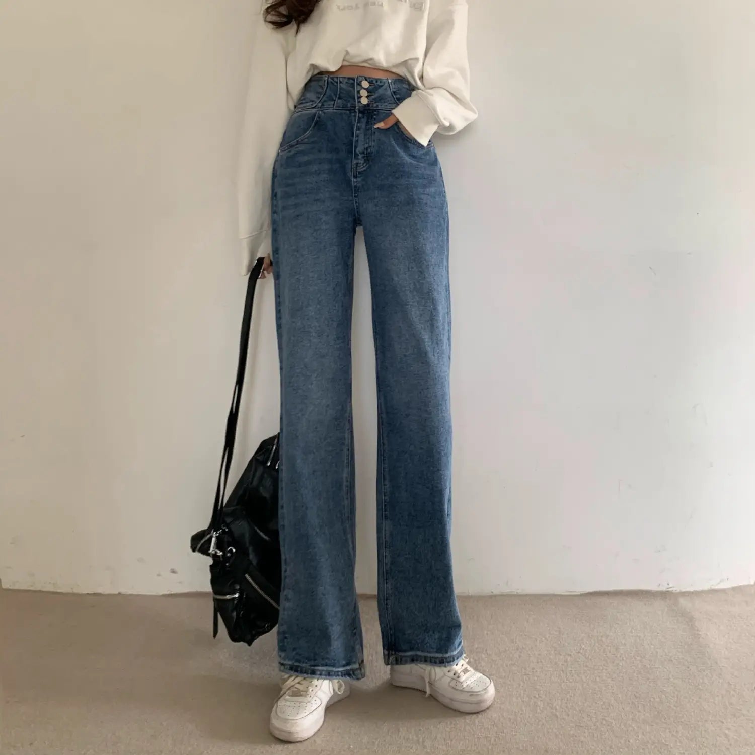 High Waist Jeans Women Fashion All Match Loose