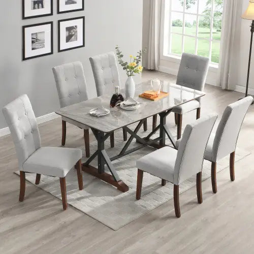 Modern Dining Table For 6-8 7 Piece Kitchen Dining Table Set