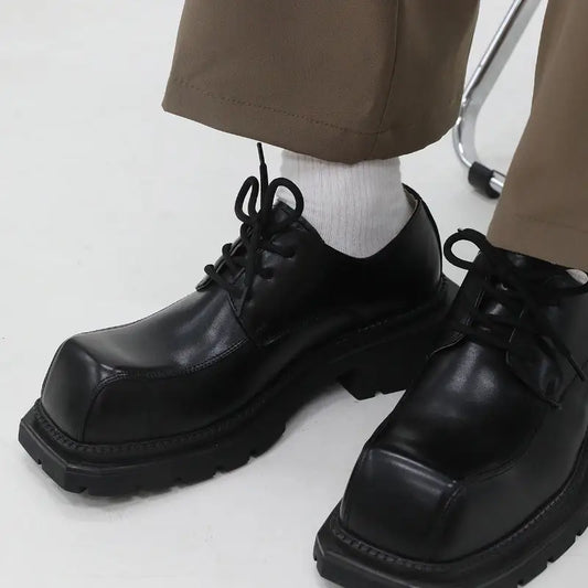 Big Head Square Head Leather Shoes Fashion Woman Thick Sole Personality Casual Beyond Trends Hub