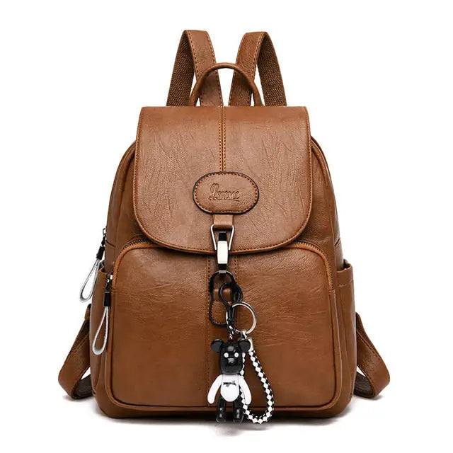 Black Soft Backpack Female Pu Leather Vintage Ladies Backpack Women Youth Bagpack for Teenage Girl Brown - Brown