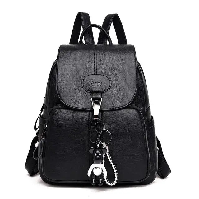 Black Soft Backpack Female Pu Leather Vintage Ladies Backpack Women Youth Bagpack for Teenage Girl Brown - Black