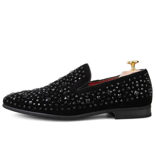 BLACK SPIKES RHINESTONES SHOES - 41