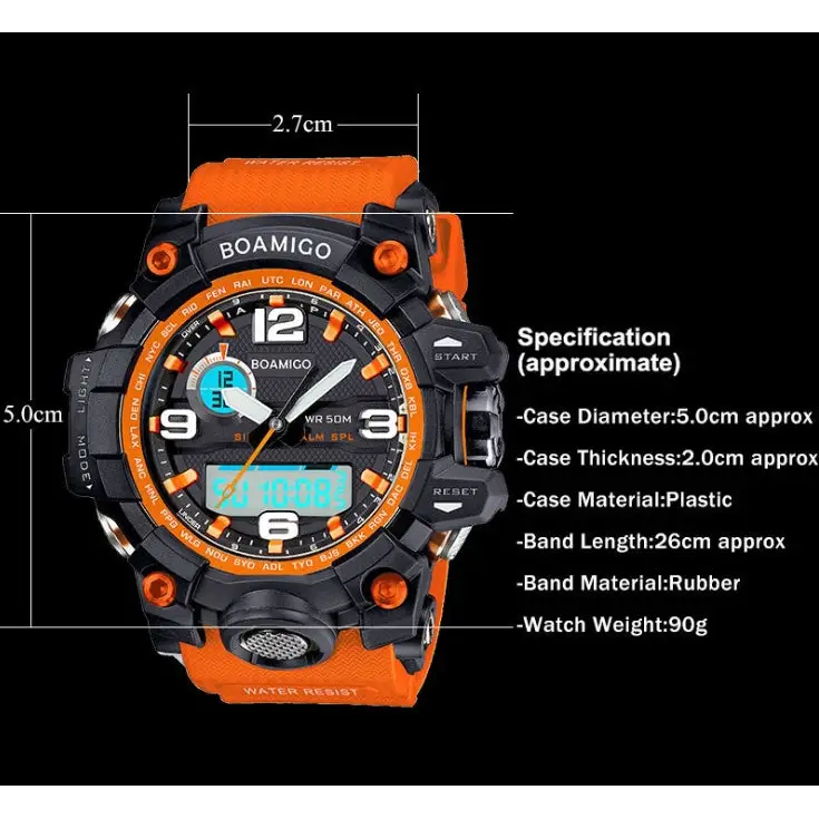 BOAMIGO brand men sports watches dual display analog digital LED Electronic quartz watches 50M waterproof swimming watch F5100 Beyond Trends Hub