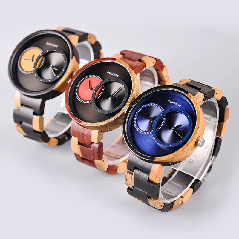 BOBO BIRD Thin Men Watch Original Wood Watches 2 Time Zone Display Quartz Wristwatch horloges mannen - Beyond Trends Hub 