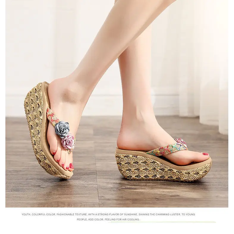Bohemian Ladies Beach Shoes Platform Flip Flops