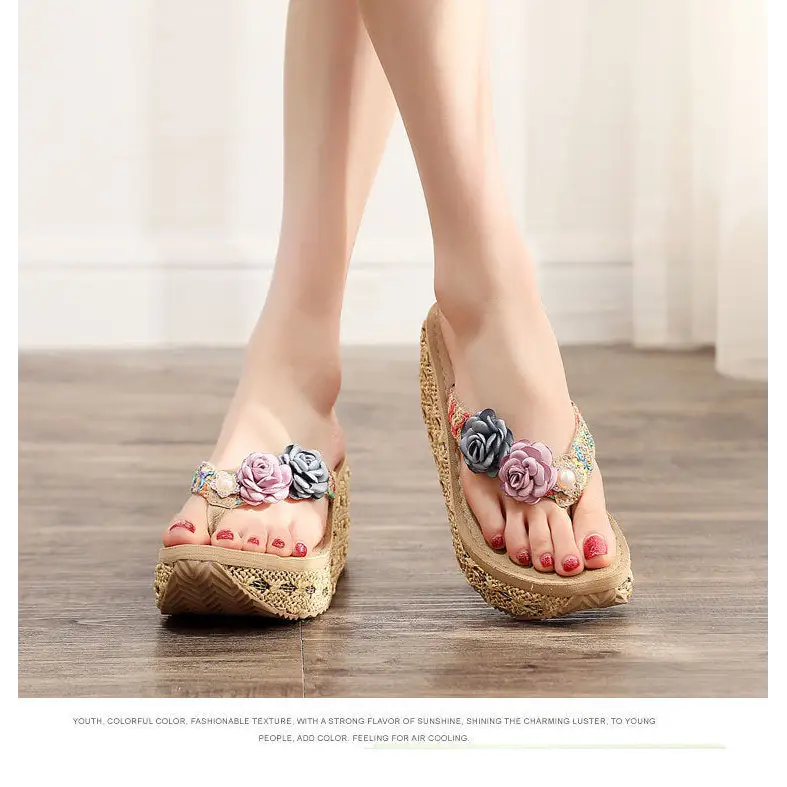 Bohemian Ladies Beach Shoes Platform Flip Flops