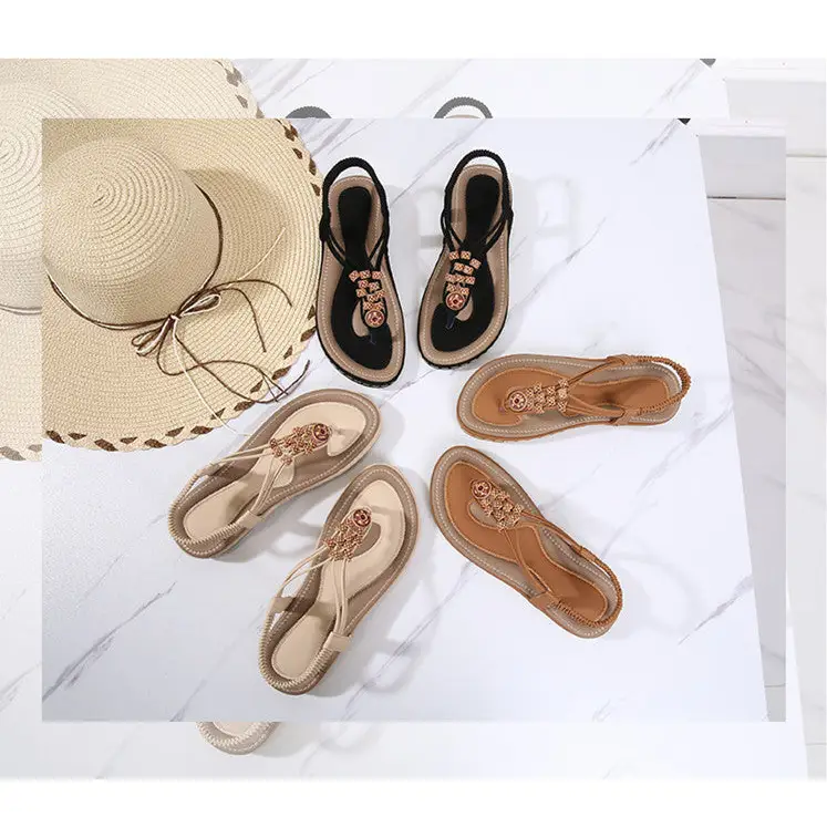 Bohemian Wooden Bead Woven Plus Size Flat Shoes