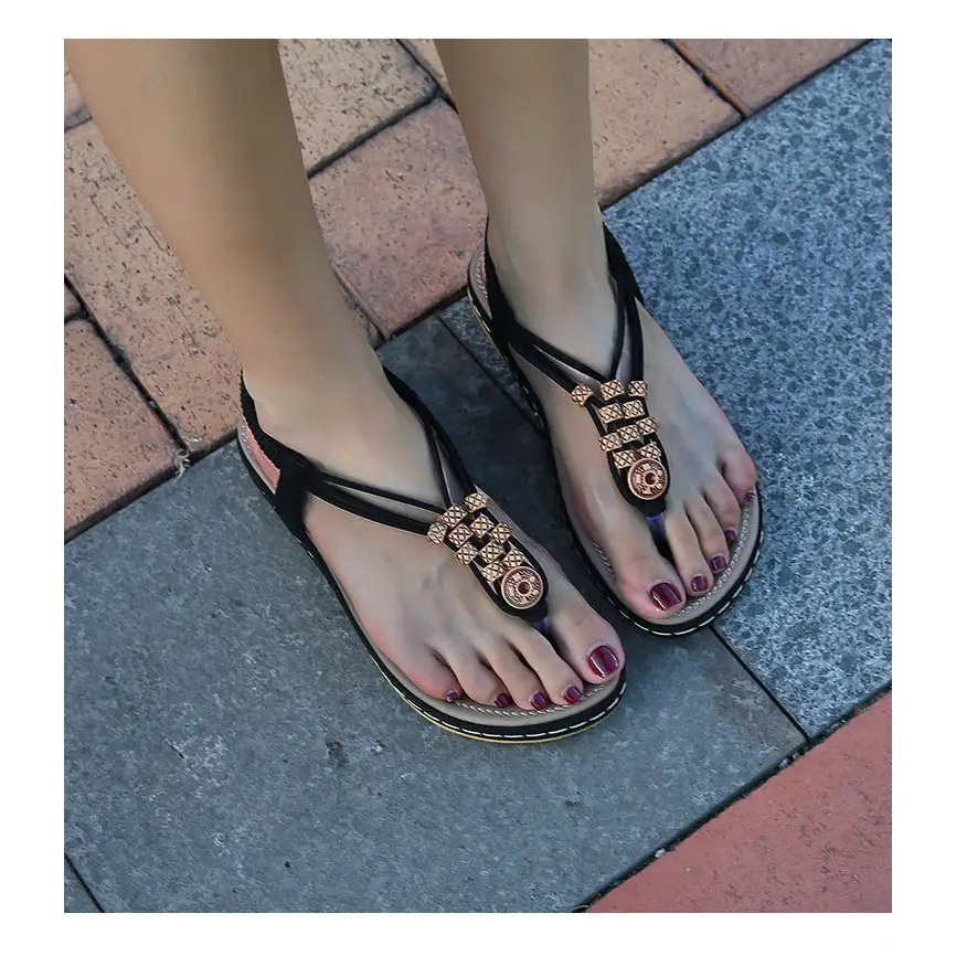 Bohemian Wooden Bead Woven Plus Size Flat Shoes
