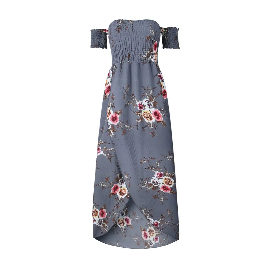 Boho style long dress women Off shoulder beach summer dresses - Grey / S