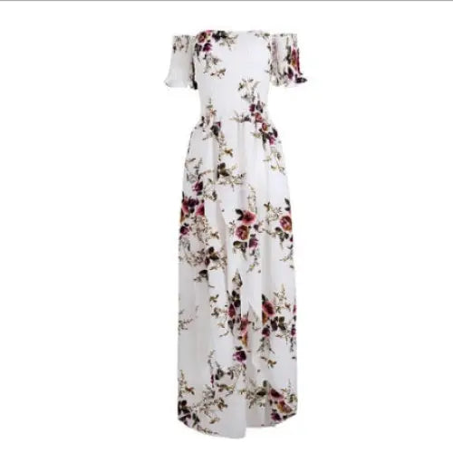 Boho style long dress women Off shoulder beach summer dresses - white / 2XL