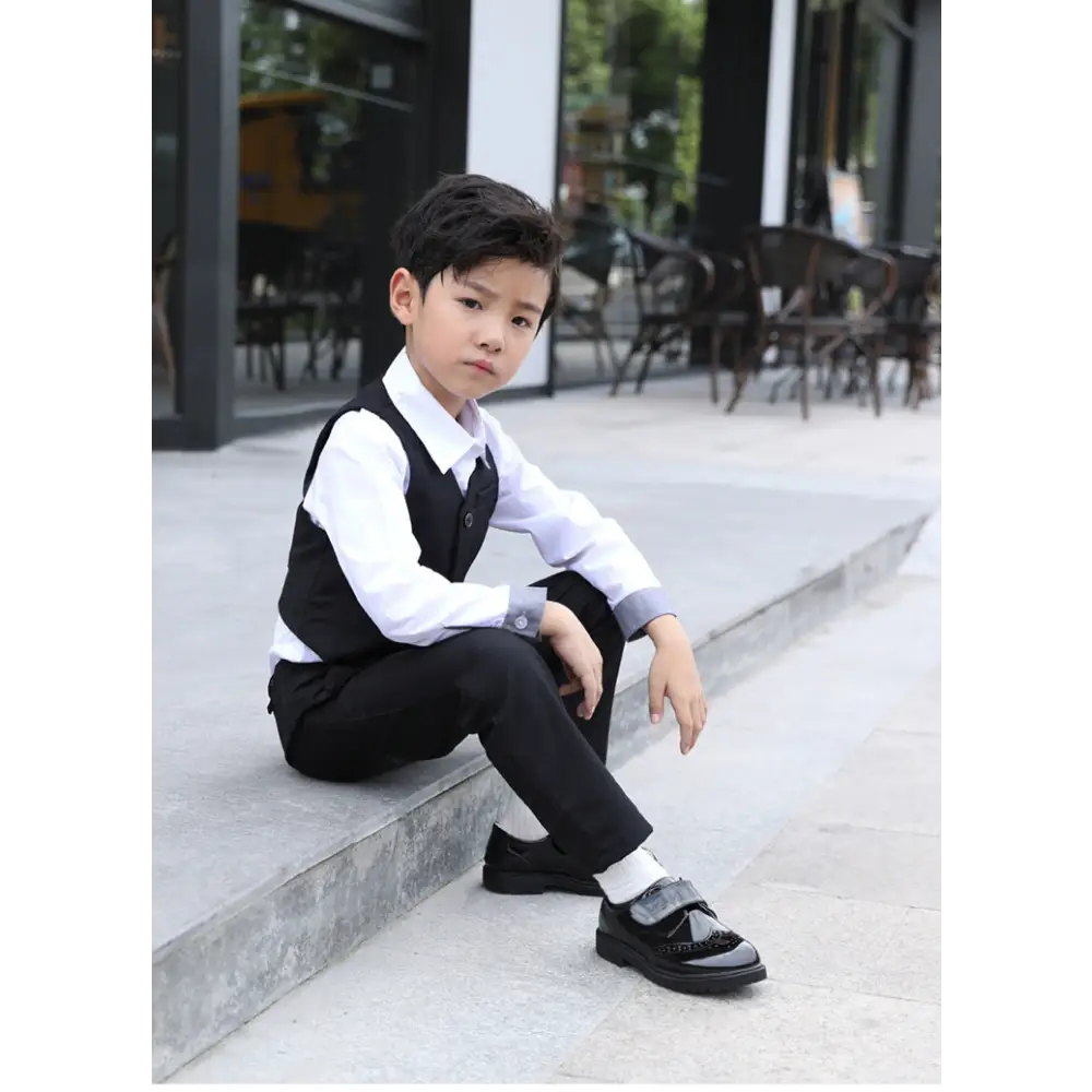 Boys Leather Shoes Student Campus Black British Style