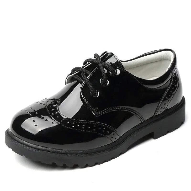 Boys Leather Shoes Student Campus Black British Style - Lace black / 26