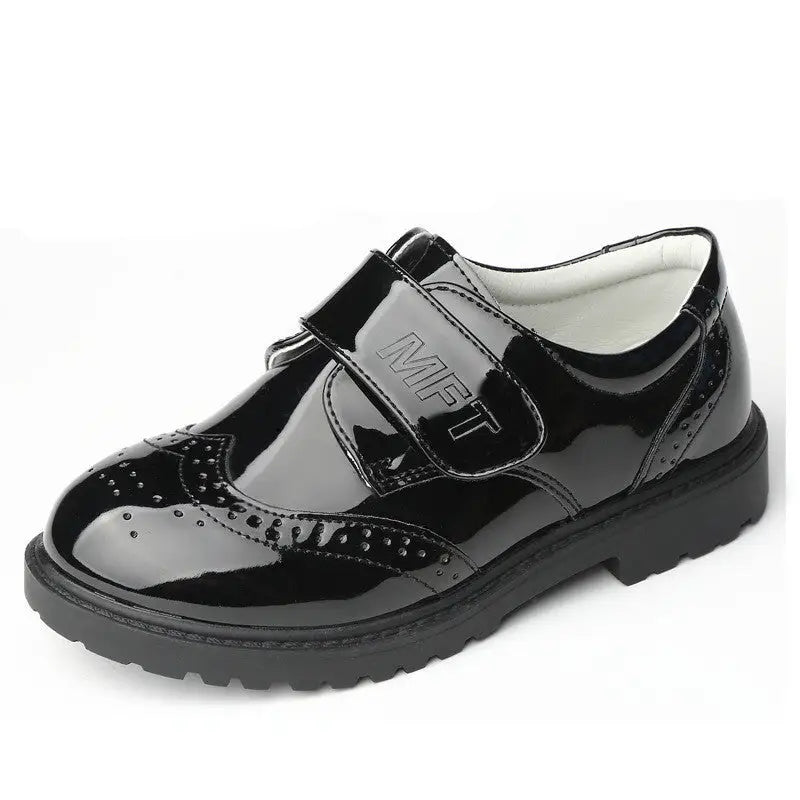 Boys Leather Shoes Student Campus Black British Style - Velcro black / 26