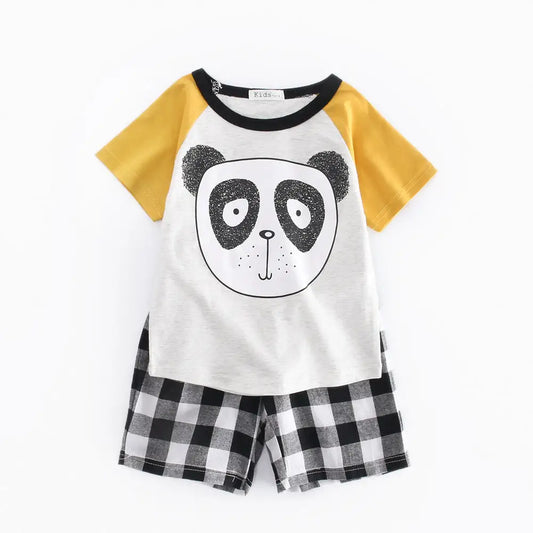 Boys' Wear Set Summer Cartoon Korean Children'S Wear Cute Panda Children'S Clothing One Black And White Short - Beyond Trends Hub 