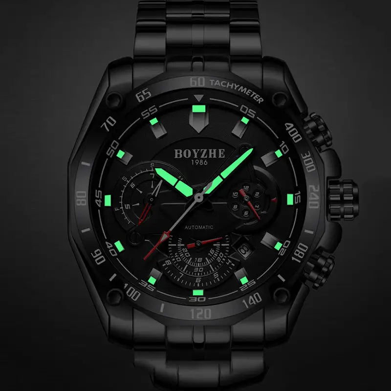 BOYZHE Certified Brand Watch Steel Belt Week Display Luminous Waterproof Fashion Sports Men Mechanical Watches - Beyond Trends Hub 