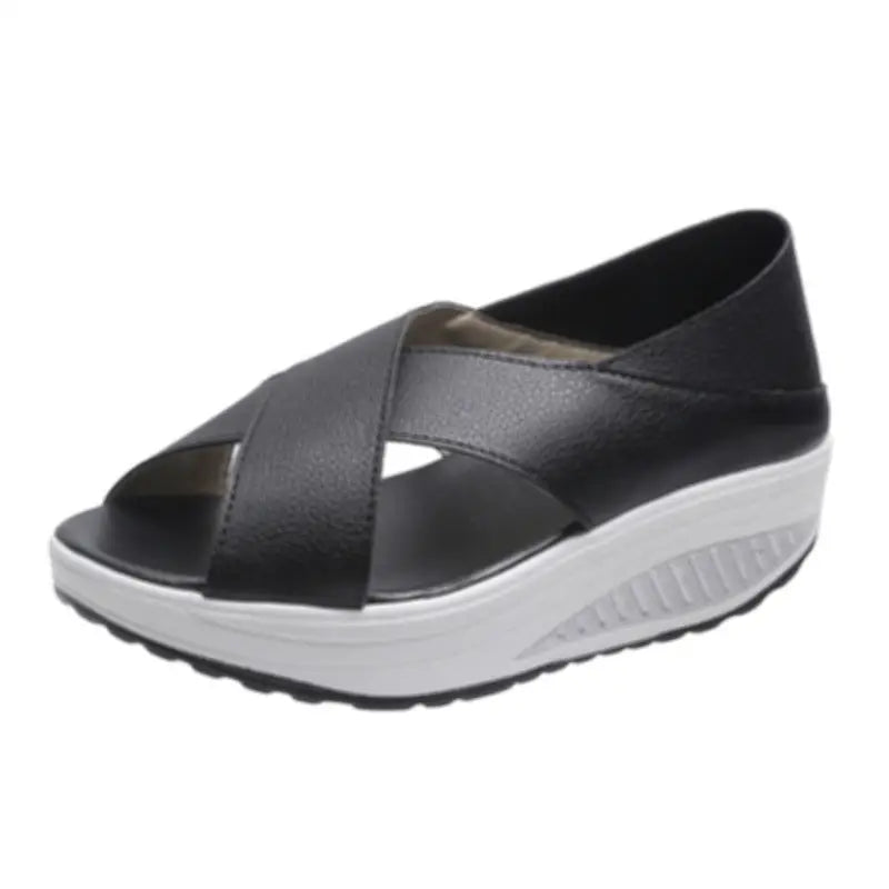 Breathable Fashion Casual Ladies Fish Mouth Shaking Shoes - Black / 35