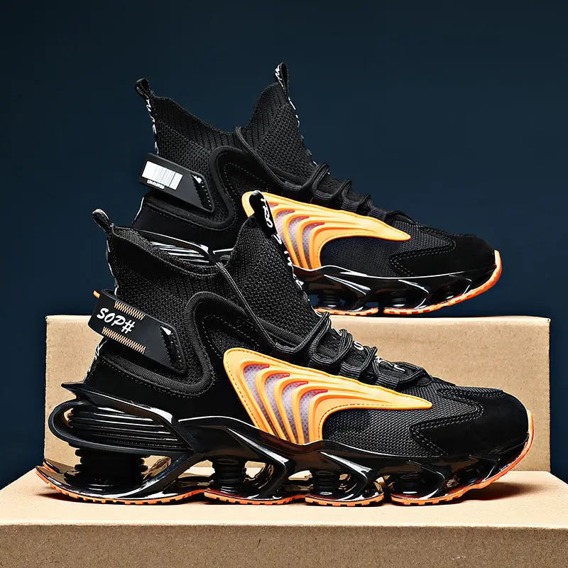Breathable Fly Woven Mesh High-top Thick-soled Old Shoes Casual Sports Socks Running Shoes - Black Orange / 39
