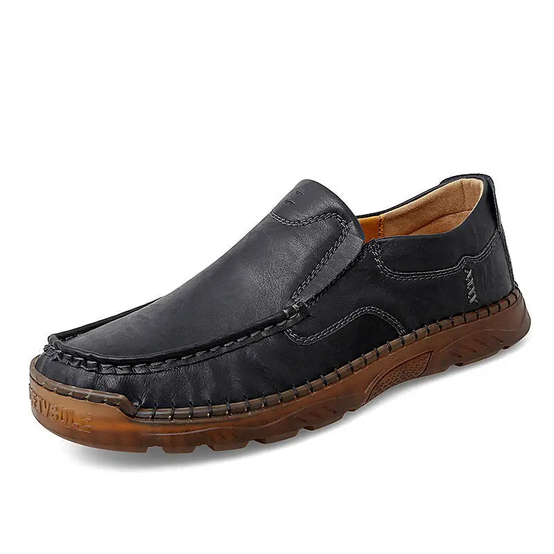 Breathable Trendy Plus Size Men’s Casual Leather Shoes - Black / 38