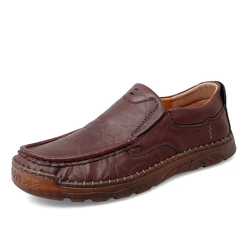 Breathable Trendy Plus Size Men’s Casual Leather Shoes - Brown / 38