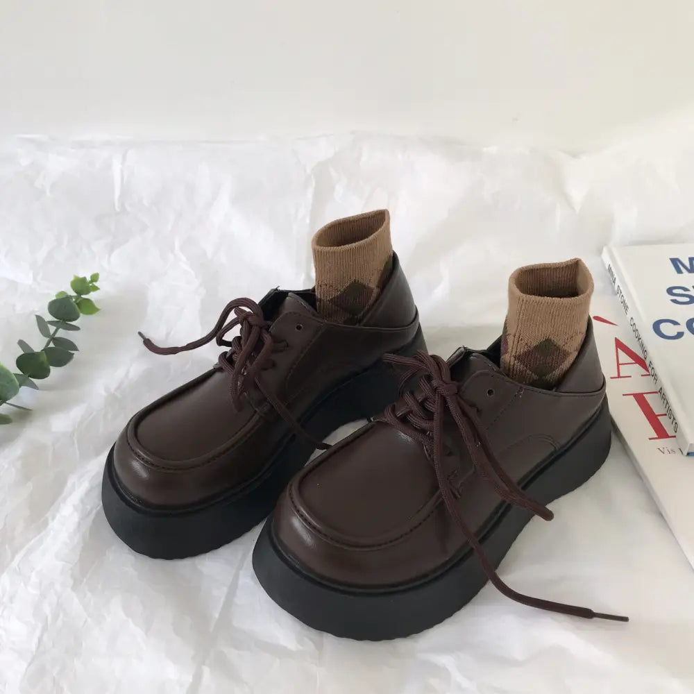 Brown Thick Soled Sun Small Leather Shoes Preppy English Retro Woman Mary Jane Beyond Trends Hub