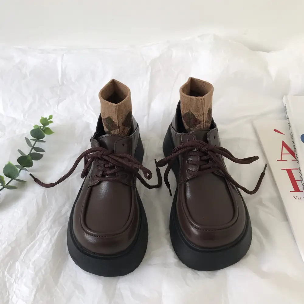 Brown Thick Soled Sun Small Leather Shoes Preppy English Retro Woman Mary Jane Beyond Trends Hub