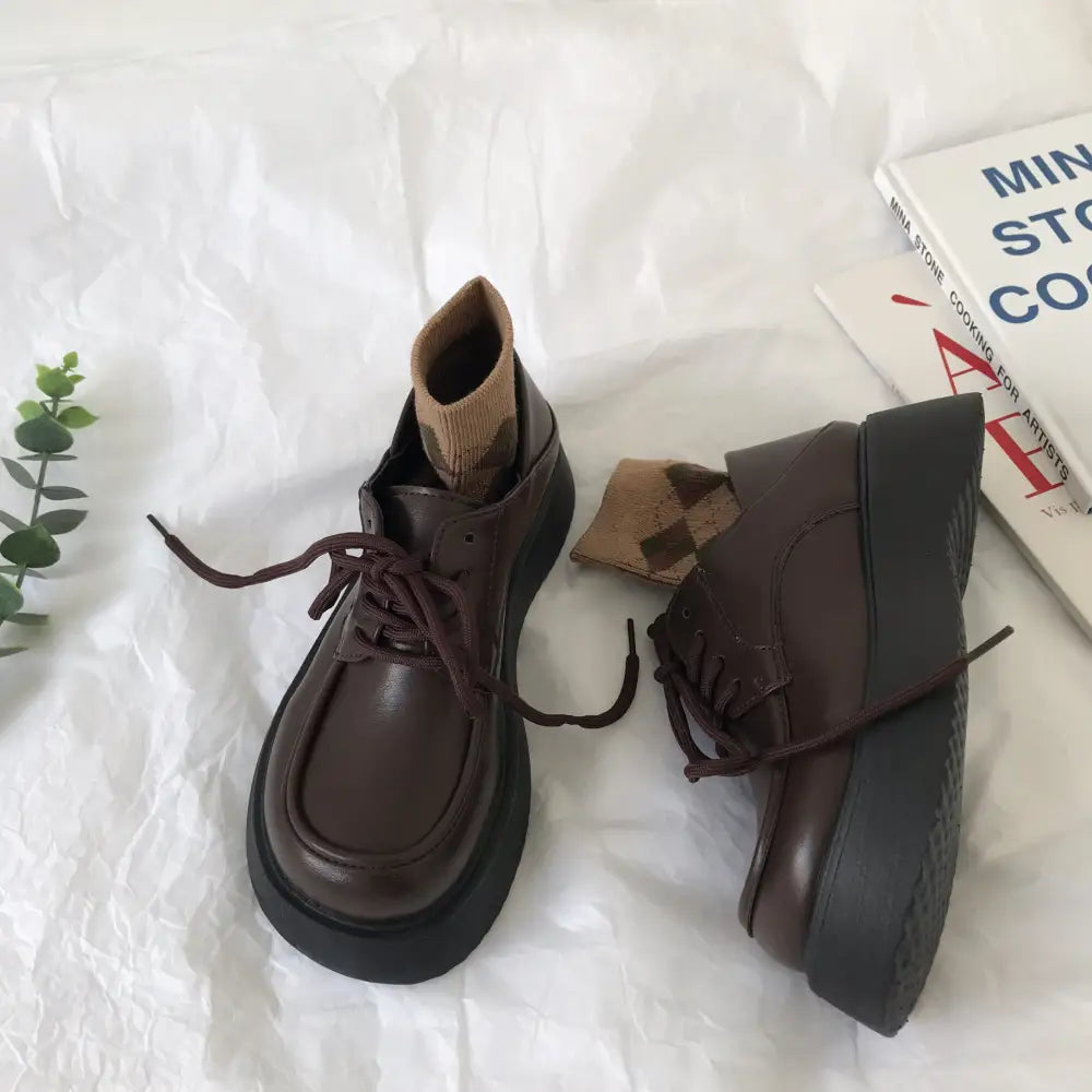 Brown Thick Soled Sun Small Leather Shoes Preppy English Retro Woman Mary Jane Beyond Trends Hub