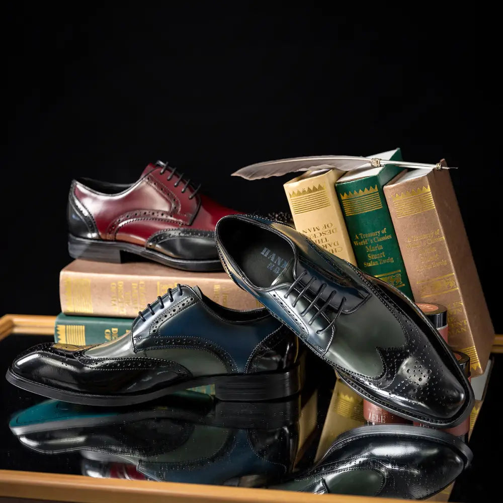 Business Formal Wear Leather Shoes Men British Square Toe Men’s Shoes Cowhide Color Matching