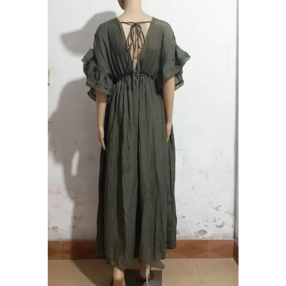 Buttoned Waist Rope Long Skirt Sunscreen Shirt Women - Army Green / One size