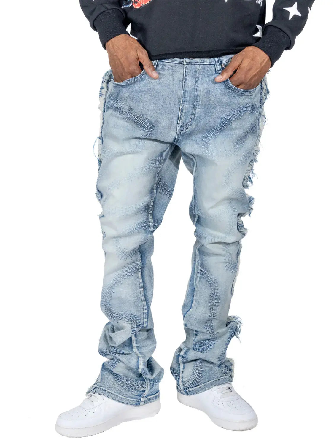 Men’s Trousers Slightly Stretch Embroidered Jeans