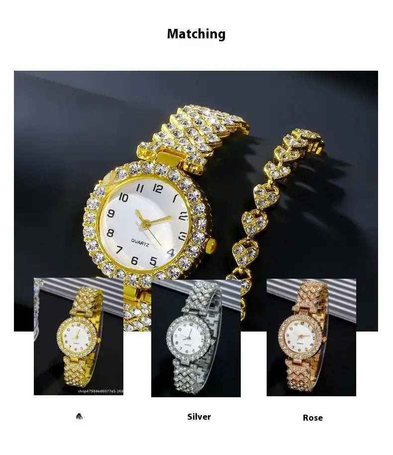 Fashion Jewelry 2pcs Luxury Fashion Women Watch Set Silver Strap Ladies Quartz Wristwatch Alloy Bracelet For Ladies