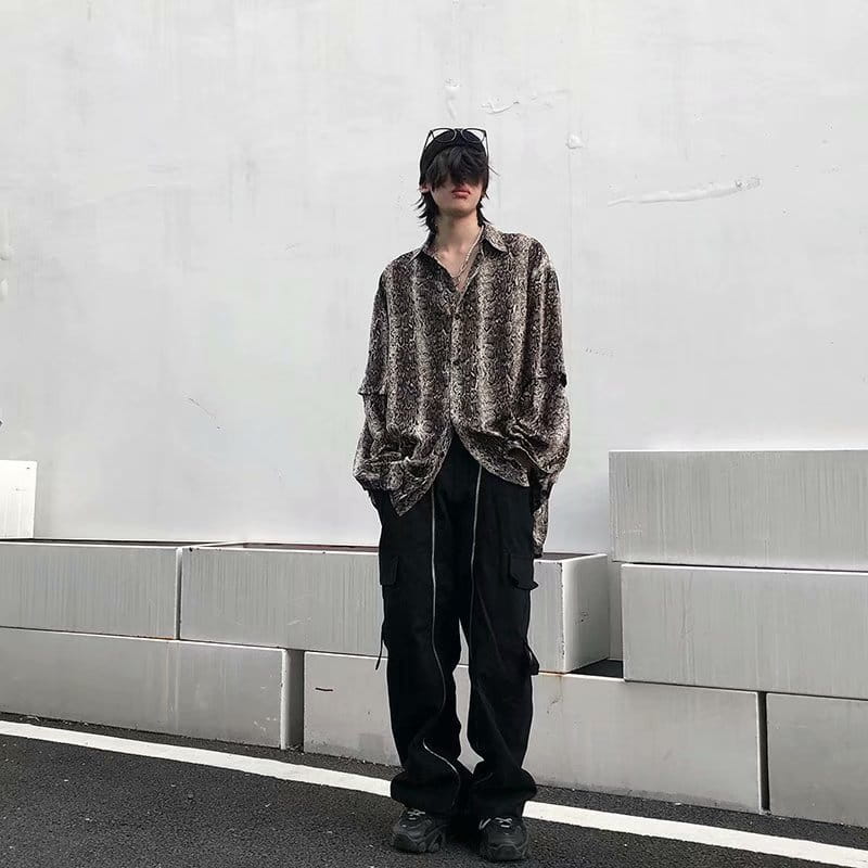 Snakeskin Pattern Shirt Men And Women Loose Drape Personalized Top Trendy