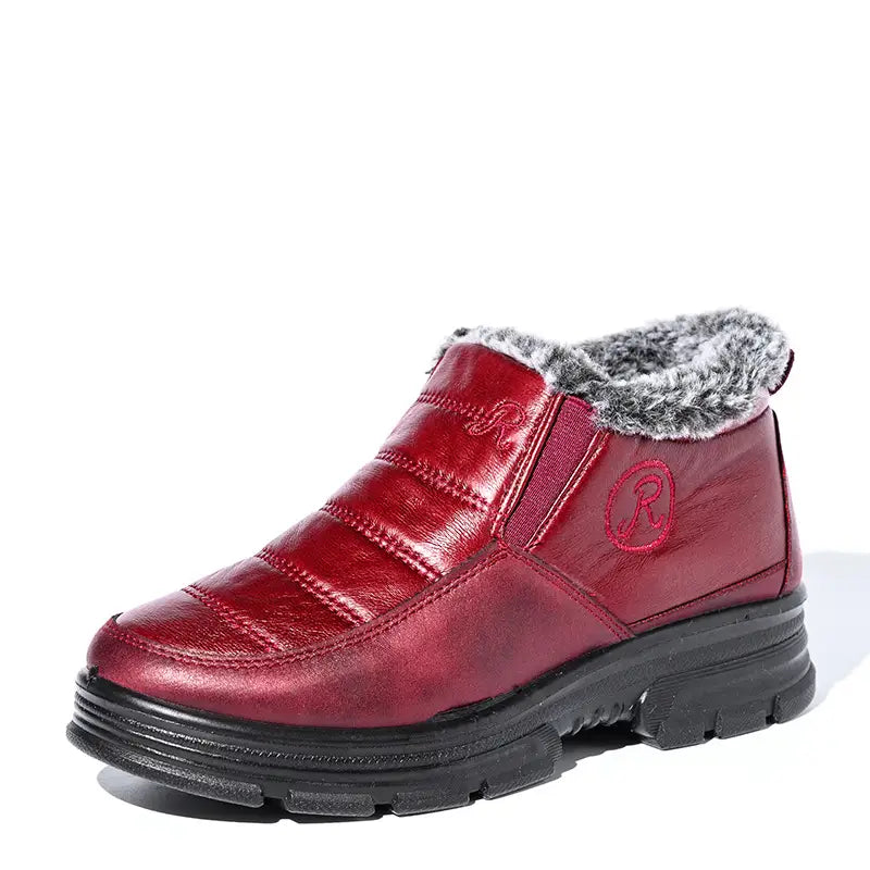 Warm and fleece leather cotton boots
