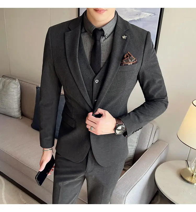 Plus Size Men’s Clothing Solid Color Suit Suit Men’s Three-piece Suit