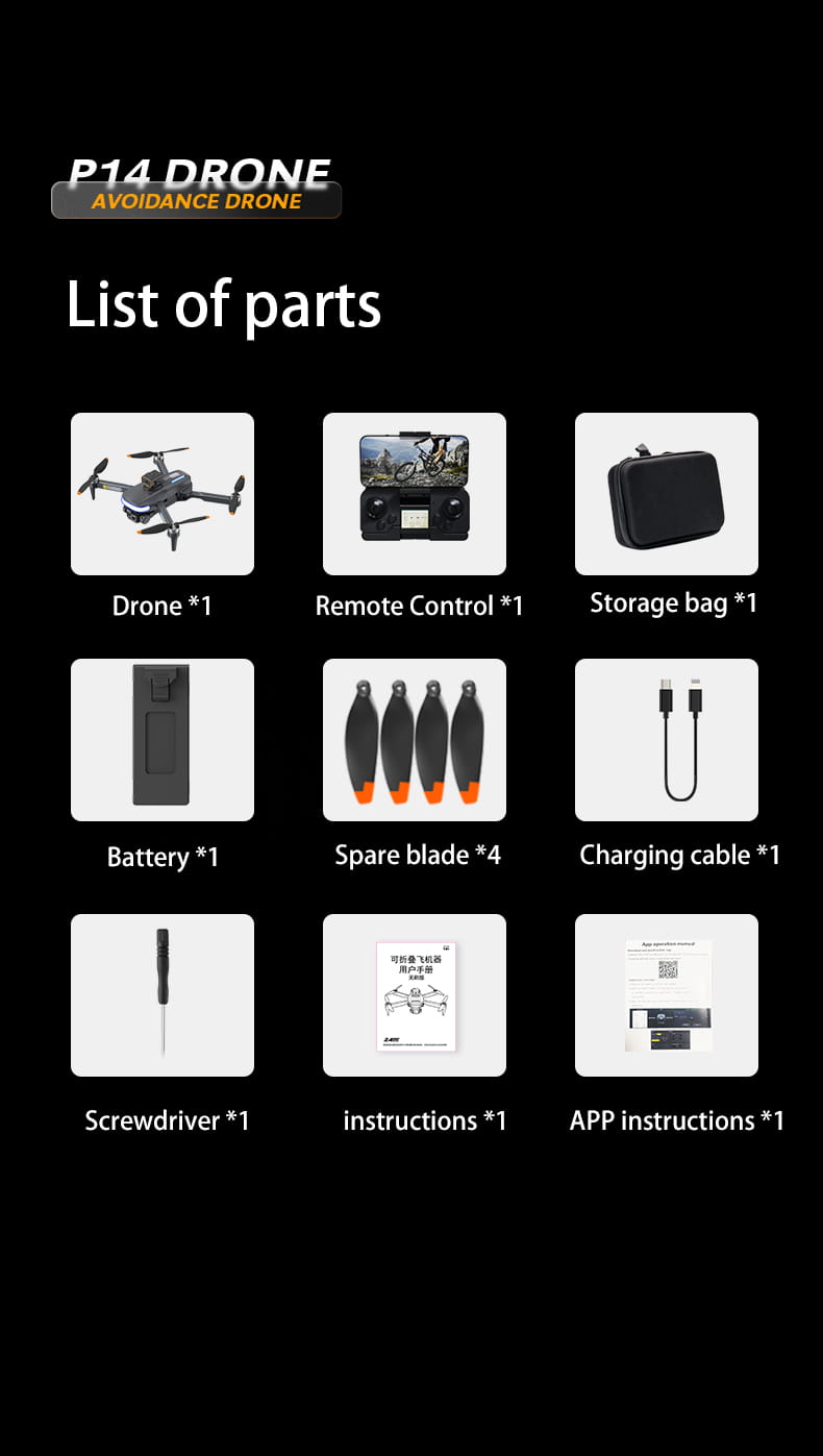 P14 Drone Long Endurance HD Aerial Photography Five-surface Obstacle Avoidance Quadcopter GPS Auto-return Remote