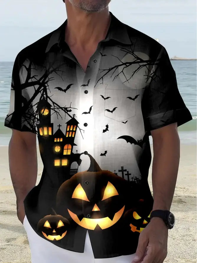 Men’s Retro Halloween Ghost Print Casual Short Sleeve