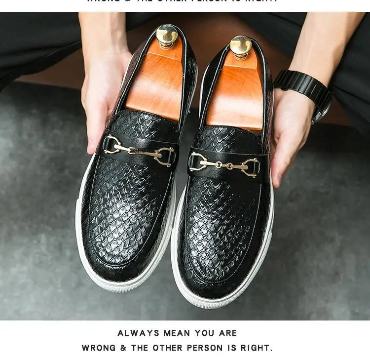 Double Pin Buckle Loafers Business Casual British Leather Shoes