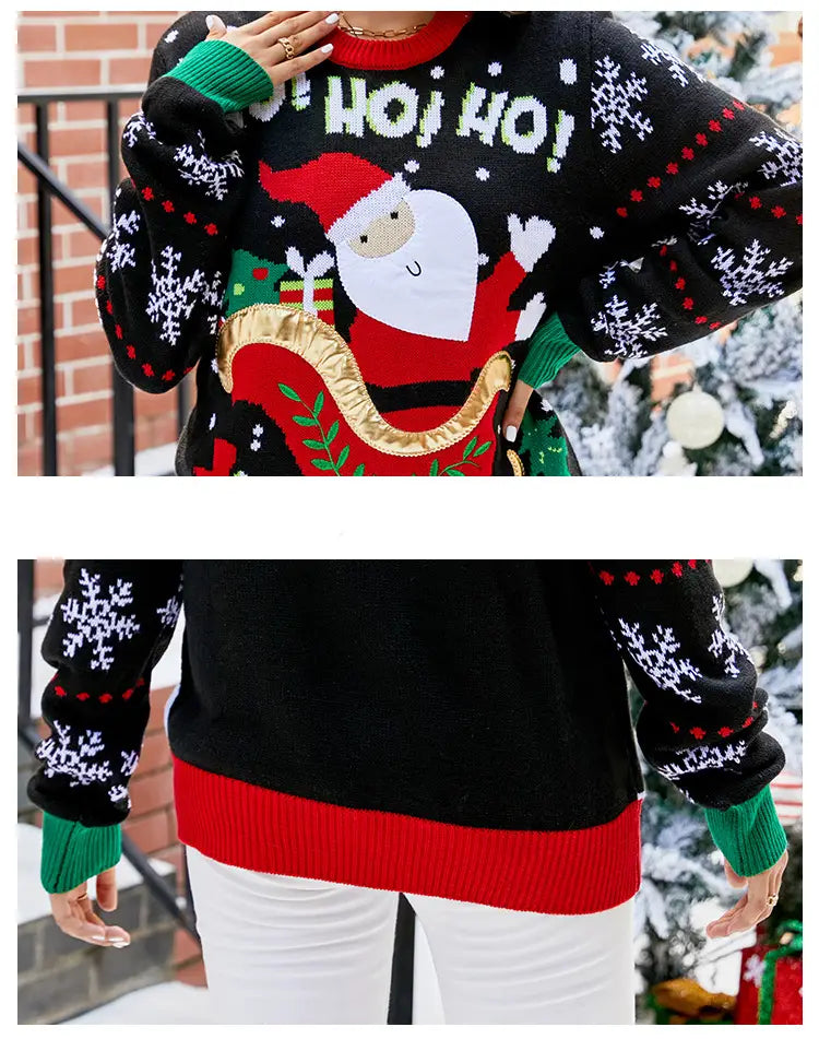 Knited Christmas Sweaters With Santa Claus Patterns Tops Winter Sweet Christmas Snowflake Pullovers For Women Clothes