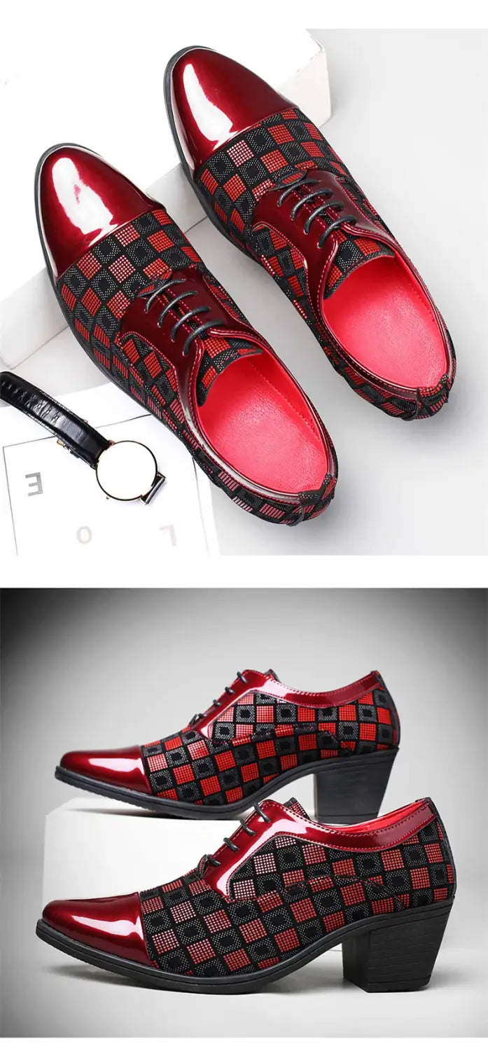Thick Heel Pointy Toe Leather Shoes For Men