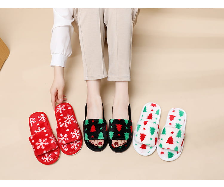 Christmas Tree Home Slippers Fashion Floor Bedroom Open-toe Plush Slippers For Women Fuzzy House Shoes
