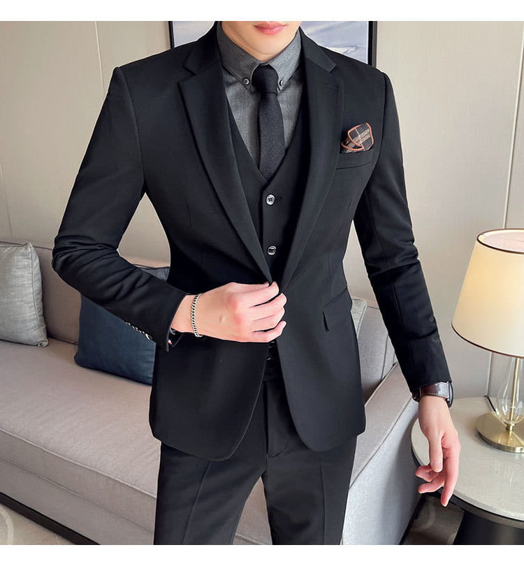 Plus Size Men’s Clothing Solid Color Suit Suit Men’s Three-piece Suit