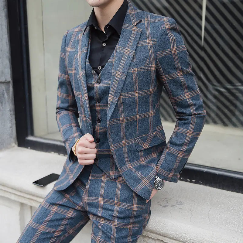 Spring men’s new plaid trendy plus size suit
