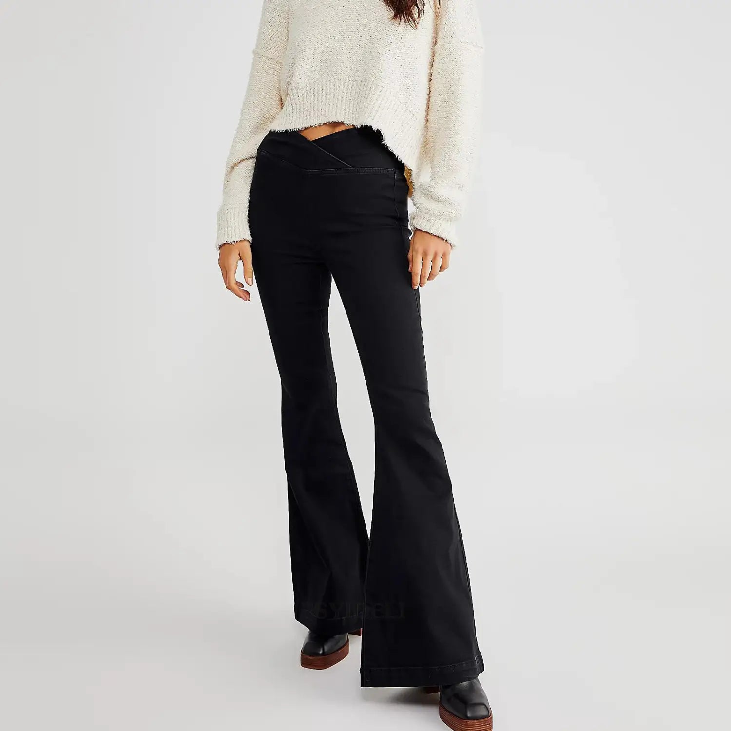 Women’s Waist Irregular Slim-fit Slimming Stretch Denim Flared Pants