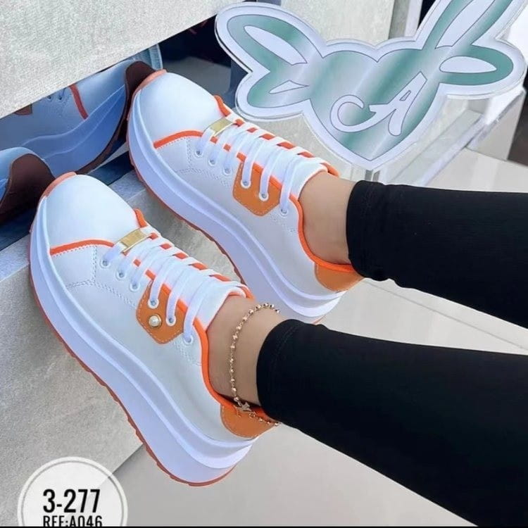 Women’s Platform Shoes Lace-up White Shoes