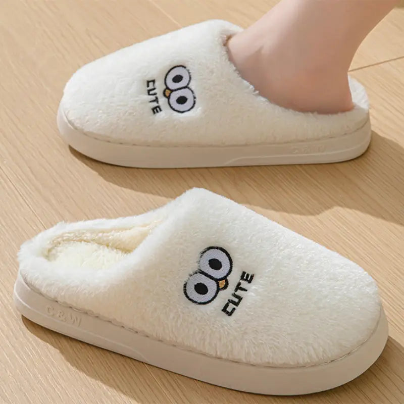 Cute Cartoon Big-eyes Slippers For Couples Winter Warm Non-slip Floor Bedroom Slipper Home Men And Women House Shoes