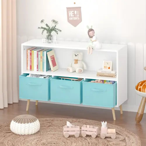 Fiberboard Children’s Bookshelf With Foldable Fabric Drawers