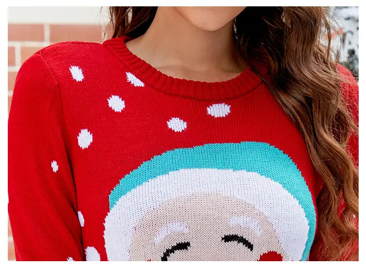 Women’s Tops Santa Pullover Sweater Autumn And Winter Letter Embroidery Christmas Red Sweaters Long Sleeve Crew Neck