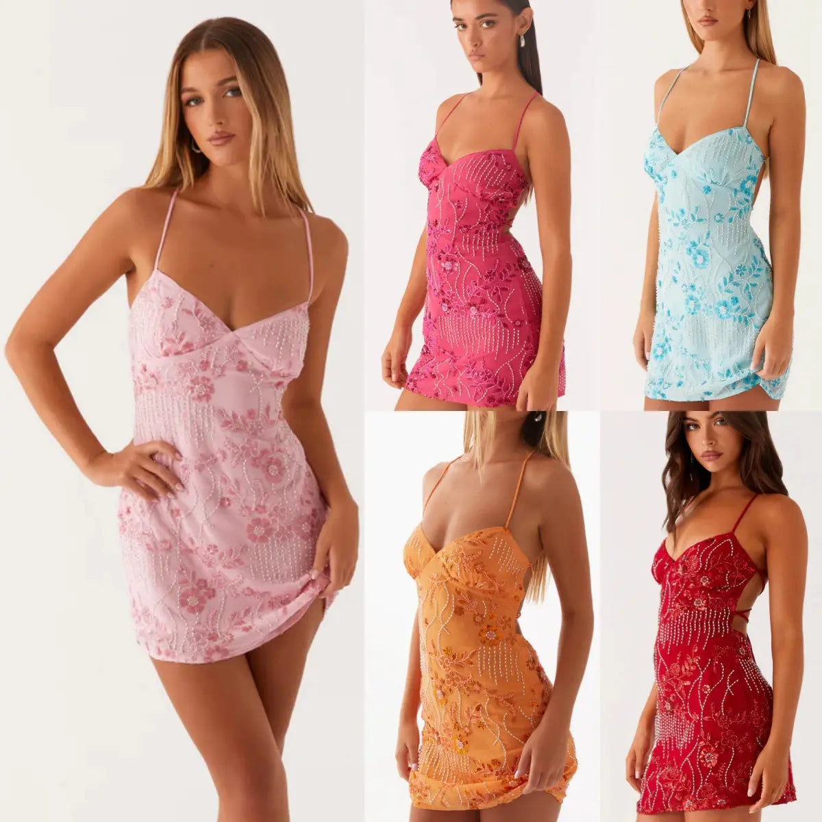 Women’s Sequined Embroidered Backless Sling Dress