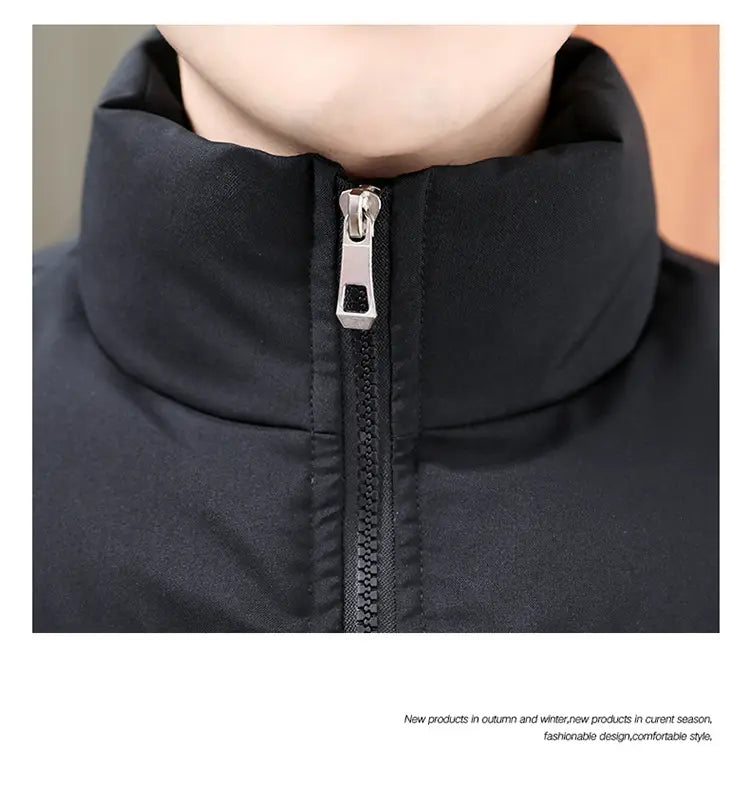 Winter Stand-collar Cotton Coat Couple Casual Warm Plus Velvet Thicken Solid Color Jacket For Men’s Clothing